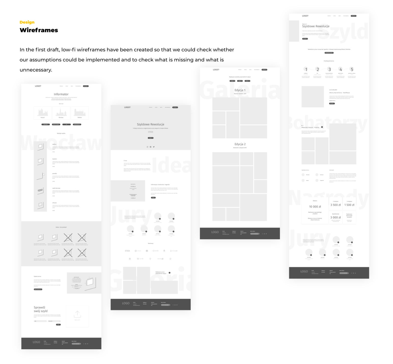 Low fidelity wireframes