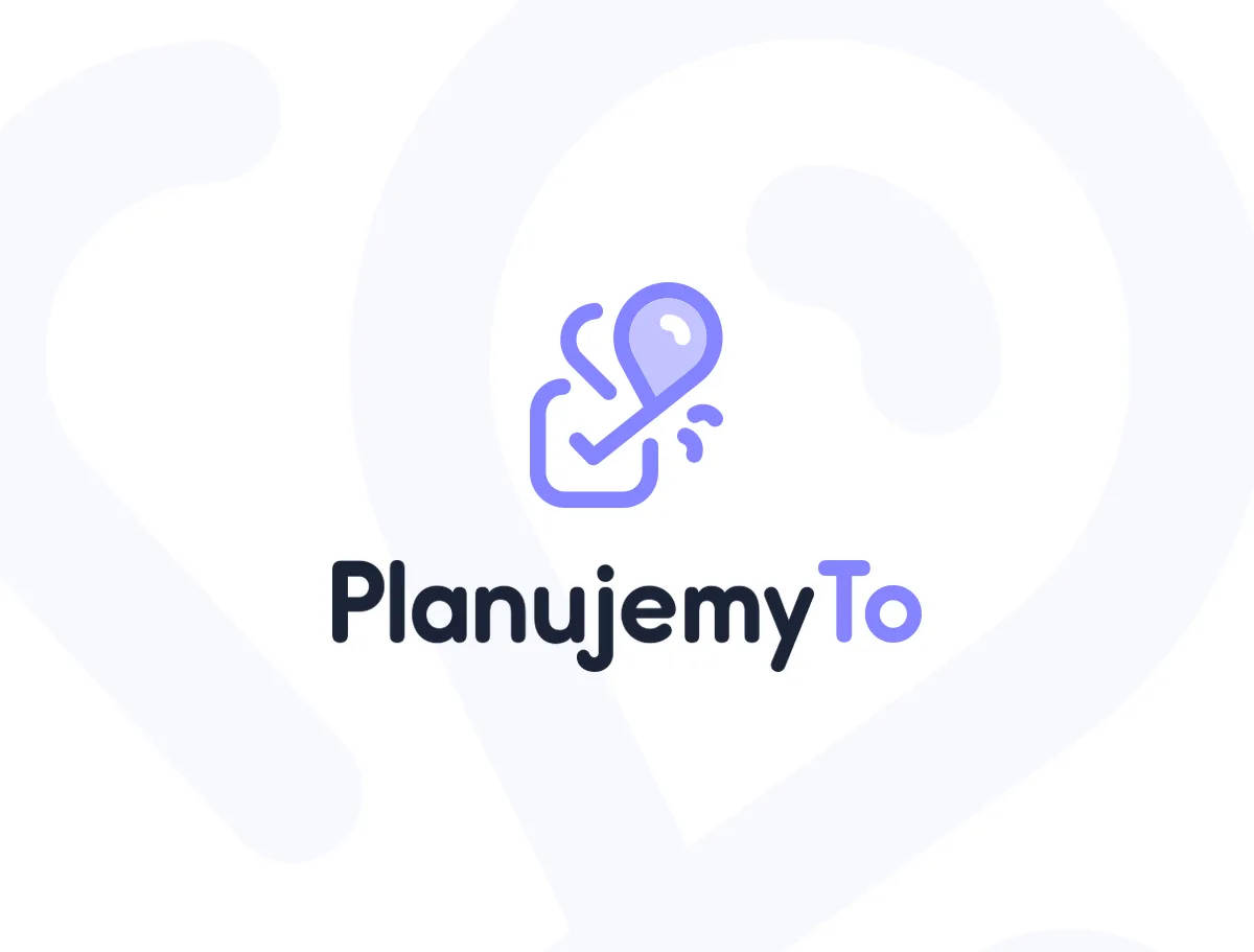 Horizontal lockup of the PlanujemyTo logo, checkbox joined with a balloon.