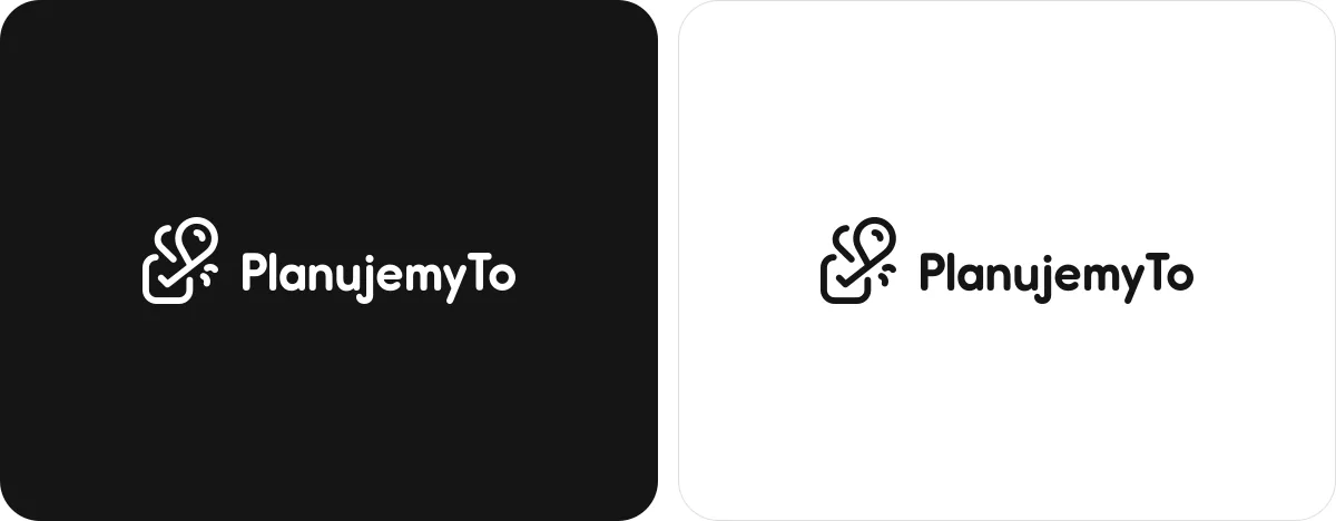 Two panels side by side showing the mono variants of the PlanujemyTo mark on light and dark backgrounds.